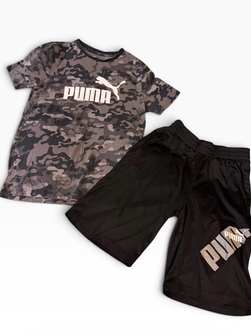 2 Piece Puma Boys 14/16 Black and Gray Camo Short & Shirt Set